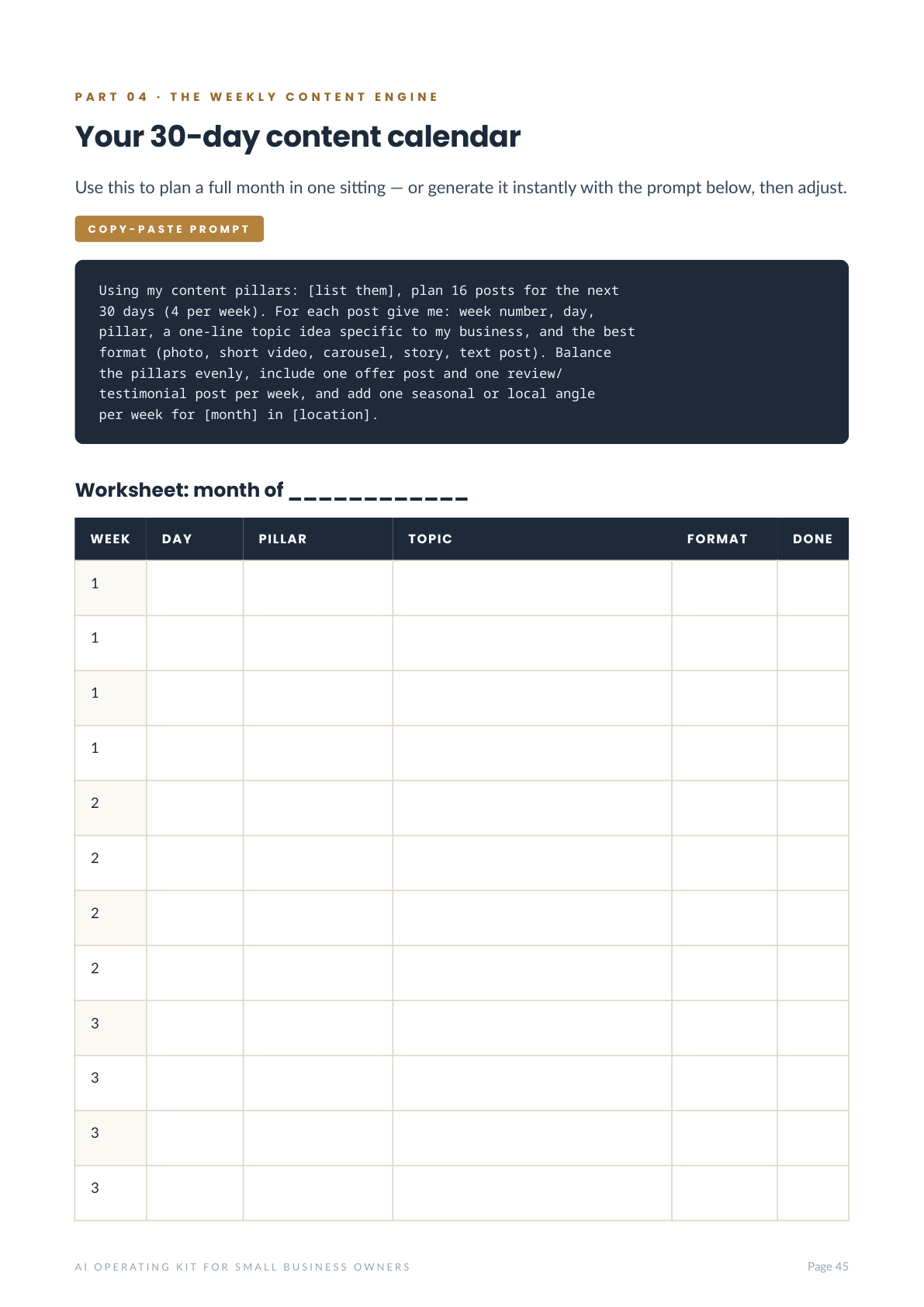 Part 4 — the 30-day content calendar